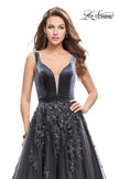 Picture of: A-line Prom Gown with Tulle Skirt and Velvet Bodice in Gunmetal, Style: 26382, Detail Picture 1