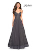 Picture of: Tulle Prom Gown with Floral Lace Embellishments in Gunmetal, Style: 27569, Detail Picture 1