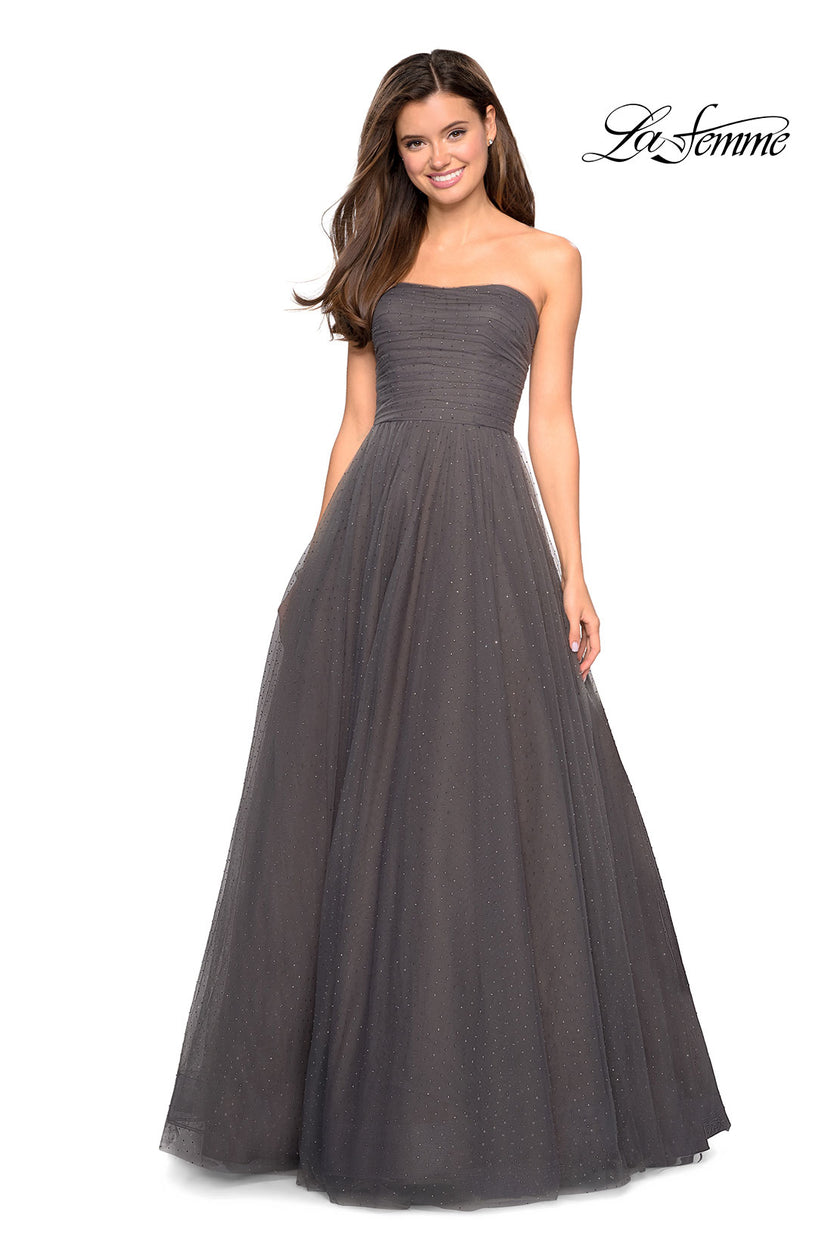 Picture of: Strapless Fully Rhinestone A-Line Prom Dress in Gunmetal, Style: 27630, Detail Picture 1