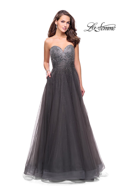 Picture of: Long Strapless Ball Gown with Metallic Ombre Rhinestones in Gunmetal, Style: 26264, Detail Picture 2