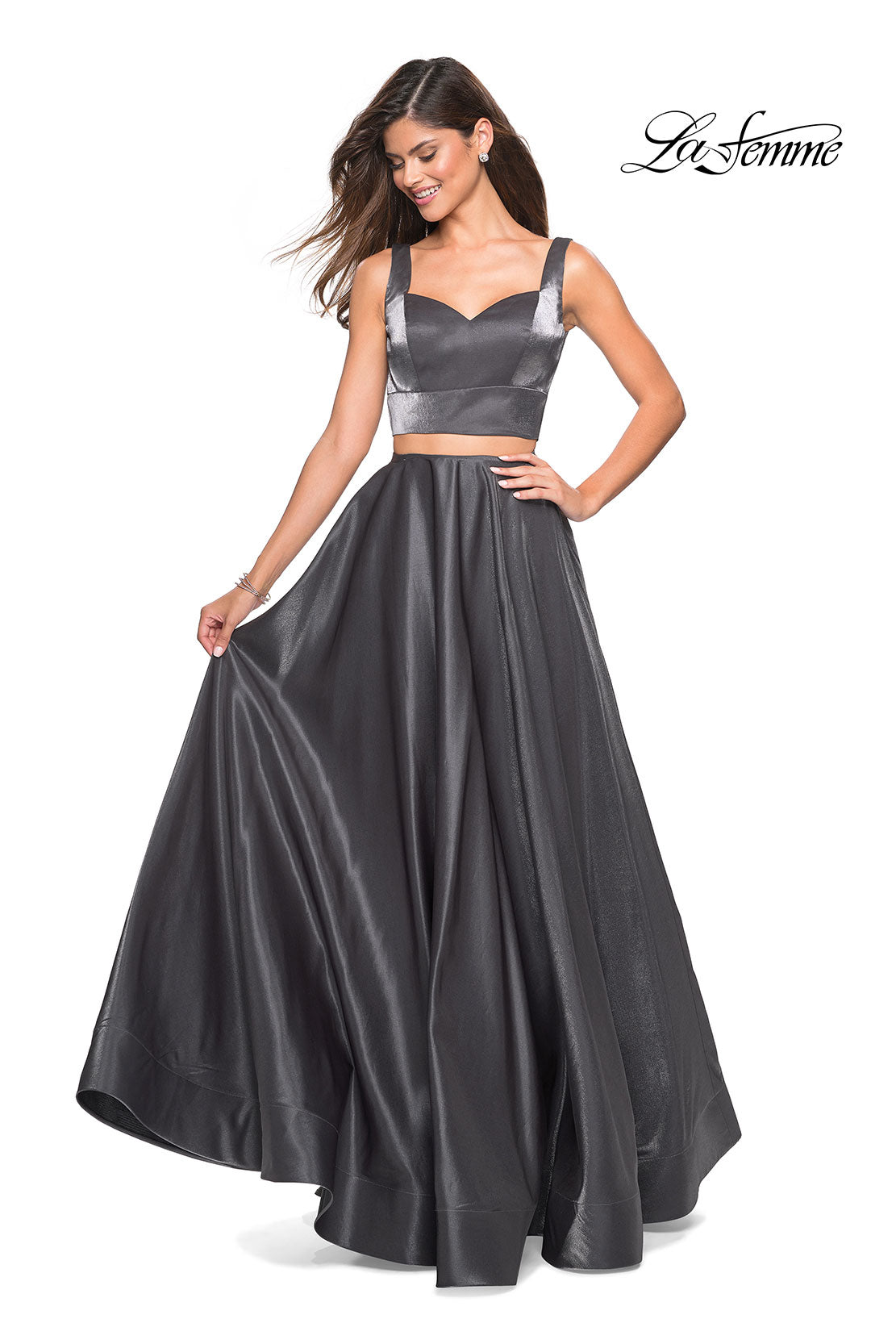 Picture of: Metallic Satin Two Piece Gown with Pockets in Gunmetal, Style: 27444, Detail Picture 2