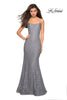 Picture of: Stretch Lace Gown with Square Neckline and Open Back in Gunmetal, Style: 27565, Detail Picture 2