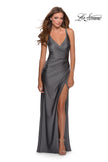 Picture of: Jersey Prom Dress with Side Ruched Gathering in Gunmetal, Style: 28289, Detail Picture 2