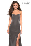 Picture of: Simple Long Prom Dress with Strappy Beaded Back in Gunmetal, Style: 27089, Detail Picture 4