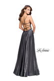 Picture of: Satin A-line Gown with Deep V Sweetheart Neckline in Gunmetal, Style: 25670, Detail Picture 5