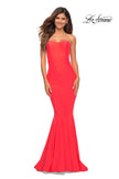 Picture of: Fitted Long Chic Strapless Jersey Gown in Coral in Hot Coral, Main Picture