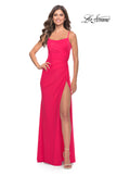 Picture of: Elegant Jersey Dress with Ruching and Square Neckline in Neon in Hot Coral, Style: 31329, Main Picture