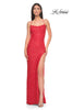 Picture of: Simple Stretch Sequin Gown with High Circle Slit in Bright Colors in Hot Coral, Style: 31432, Main Picture