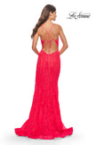 Picture of: Rhinestone Lace Embellished Prom Dress with High Side Slit in Bright Colors in Hot Coral, Style: 31404, Detail Picture 8