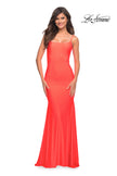 Picture of: Jewel Embellished Long Jersey Gown with Train in Hot Coral, Style: 30563, Detail Picture 9