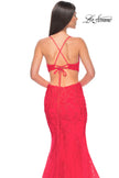 Picture of: Lace and Tulle Mermaid Gown with Side Cut Outs in Hot Coral, Style: 31133, Detail Picture 10