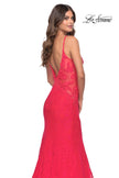 Picture of: Long Mermaid Lace Dress with Back Rhinestone Detail in Hot Coral, Style: 31512, Detail Picture 17