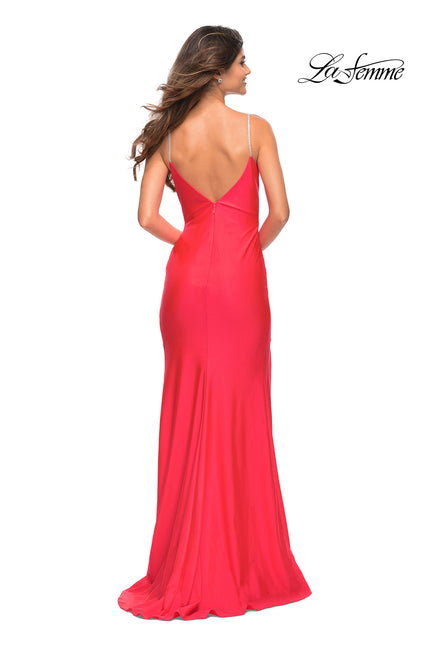 Picture of: Neon Rhinestone Strap Simple Long Jersey Dress in Hot Coral, Back Picture