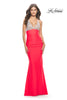 Picture of: Ruched Prom Dress with Sheer Rhinestone Bodice in Bright Colors in Hot Coral, Style: 31441, Detail Picture 1