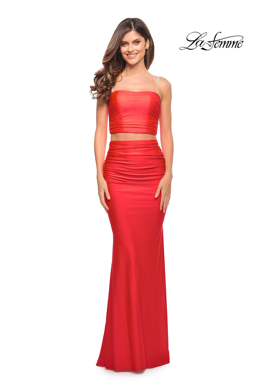 Picture of: Two Piece Dress with Rhinestone Diamond Straps in Hot Coral, Style: 30789, Detail Picture 2