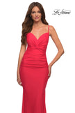 Picture of: Neon Prom Dress with Knot at Waist and Open Back in Orange, Style: 30611, Detail Picture 3