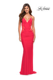Picture of: Hot Coral Prom Dress with Illusion Lace Sides and Ruching, Style: 30695, Detail Picture 3
