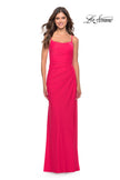 Picture of: Elegant Jersey Dress with Ruching and Square Neckline in Neon in Hot Coral, Style: 31329, Detail Picture 3