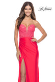 Picture of: Long Dress with Jersey Skirt and Lace Illusion Bodice in Neon in Hot Coral, Style: 31411, Detail Picture 7
