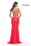 Picture of: Unique Jersey Dress with Open Criss Cross Sides in Neon in Hot Coral, Style: 31438, Detail Picture 7