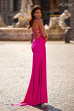 Picture of: Neon Illusion Lace Bodice Prom Dress with Rhinestones in Hot Fuchsia, Style: 32321, Back Picture