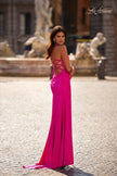 Picture of: Neon Illusion Lace Bodice Prom Dress with Rhinestones in Hot Fuchsia, Style: 32321, Detail Picture 3