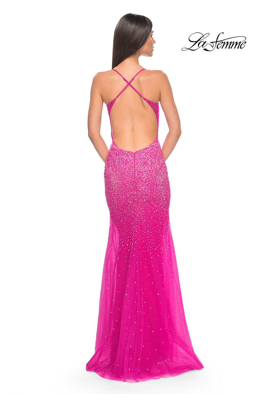 Picture of: Stunning Rhinestone Embellished Fitted Tulle Dress in Hot Fuchsia, Style: 32007, Detail Picture 10