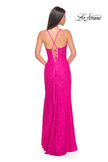 Picture of: Stretch Lace Dress with Bustier Top and Illusion Back in Hot Fuchsia, Style: 32248, Detail Picture 10