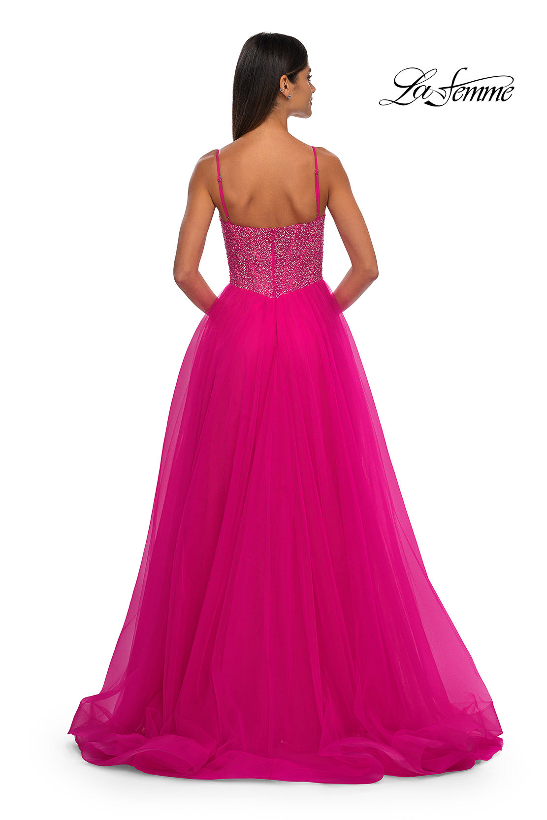 Picture of: Rhinestone Embellished Bodice Prom Dress with Full Skirt in Hot Fuchsia, Style: 32668, Detail Picture 10