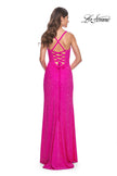 Picture of: Rhinestone Embellished Jersey Gown with Square Neckline in Hot Fuchsia, Style: 32058, Detail Picture 11