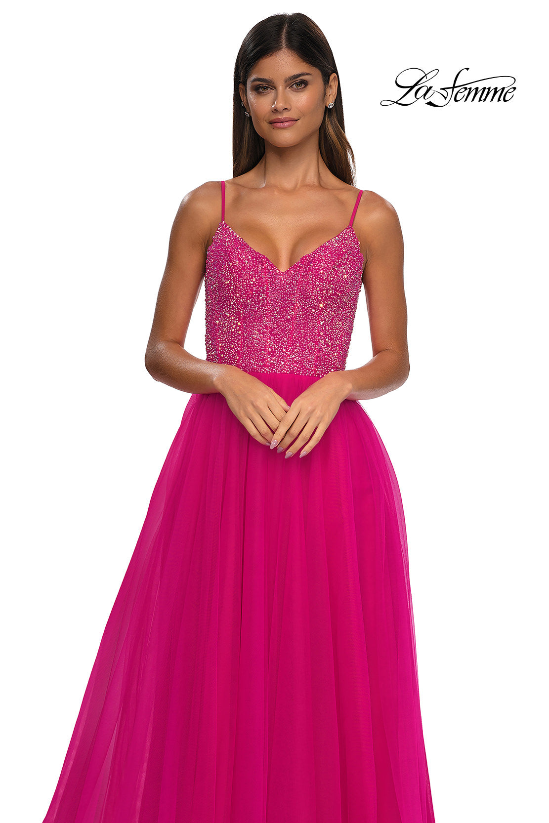 Picture of: Rhinestone Embellished Bodice Prom Dress with Full Skirt in Hot Fuchsia, Style: 32668, Detail Picture 13