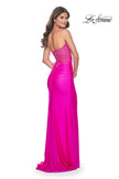 Picture of: Neon Rhinestone Bustier Prom Dress with Ruching in Hot Fuchsia, Style: 32326, Detail Picture 1