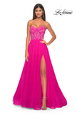 Picture of: Rhinestone Embellished A-line Tulle Gown with Corset Top in Hot Fuchsia, Style: 32278, Detail Picture 2