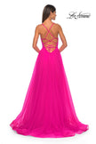 Picture of: Illusion Lace Bodice A-Line Tulle Prom Dress with Slit in Hot Fuchsia, Style: 32059, Detail Picture 3