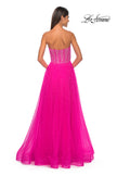 Picture of: Rhinestone Embellished A-line Tulle Gown with Corset Top in Hot Fuchsia, Style: 32278, Detail Picture 3