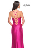 Picture of: Neon Stretch Satin Gown with Bustier Top and Lace Up Back in Hot Fuchsia, Style: 32262, Detail Picture 4