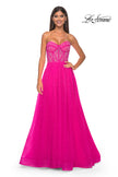 Picture of: Rhinestone Embellished A-line Tulle Gown with Corset Top in Hot Fuchsia, Style: 32278, Detail Picture 4