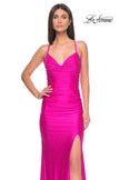 Picture of: Rhinestone Jersey Dress with Slit and Ruching in Hot Fuchsia, Style: 32317, Detail Picture 5