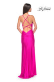 Picture of: Rhinestone Jersey Dress with Slit and Ruching in Hot Fuchsia, Style: 32317, Detail Picture 7