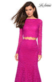 Picture of: Stretch Lace Long Sleeve Two Piece Prom Dress in Hot Pink, Style: 27601, Detail Picture 8