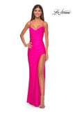 Picture of: Bustier Top Jersey Prom Dress with Intricate Lace Up Back in Hot Pink, Style: 32256, Detail Picture 11
