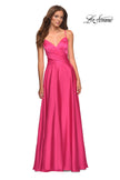 Picture of: Satin Hot Pink Gown with Criss-Cross Ruched Top in Pink, Style: 30616, Detail Picture 1