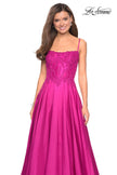Picture of: Long Mikado Gown with Lace Bust and Open Back in Hot Pink, Style: 27222, Detail Picture 2