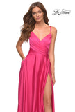 Picture of: Satin Hot Pink Gown with Criss-Cross Ruched Top in Pink, Style: 30616, Detail Picture 2