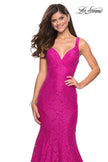 Picture of: Stretch Lace Long Dress with Open Strappy Back in Hot Pink, Style: 27623, Detail Picture 3