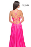 Picture of: Satin A-Line Gown with Cut Out and Twist Bodice in Neon in Hot Pink, Style: 31412, Detail Picture 4
