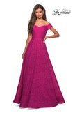 Picture of: Off the Shoulder Floor Length Dress with Rhinestones in Hot Pink, Style: 27556, Detail Picture 6