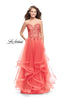 Picture of: Strapless Ruffle Tulle Ball Gown with Beaded Lace Bodice in Hot Coral, Style: 25515, Main Picture
