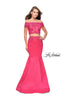 Picture of: Mikado Two Piece Prom Dress with Lace and Beading in Hot Pink, Style: 25583, Main Picture