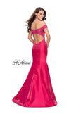 Picture of: Off The Shoulder Mikado Mermaid Gown with Lace in Hot Pink, Style: 26001, Back Picture